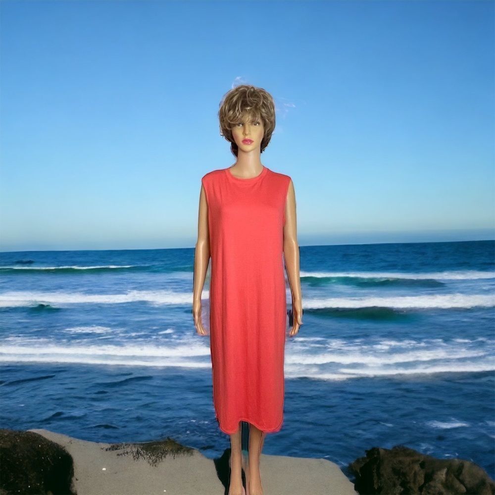 🔴 Coral orange sheath sweater dress